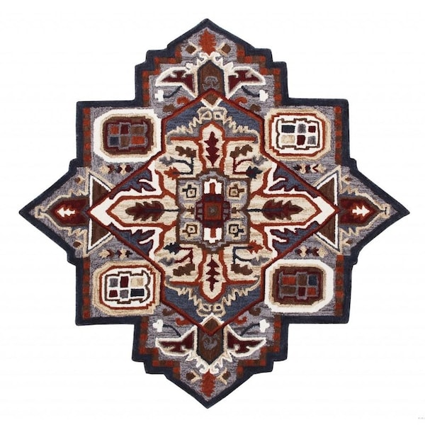 Homeroots 7 ft. Maroon & Gray Medallion Area Rug 396153 - main